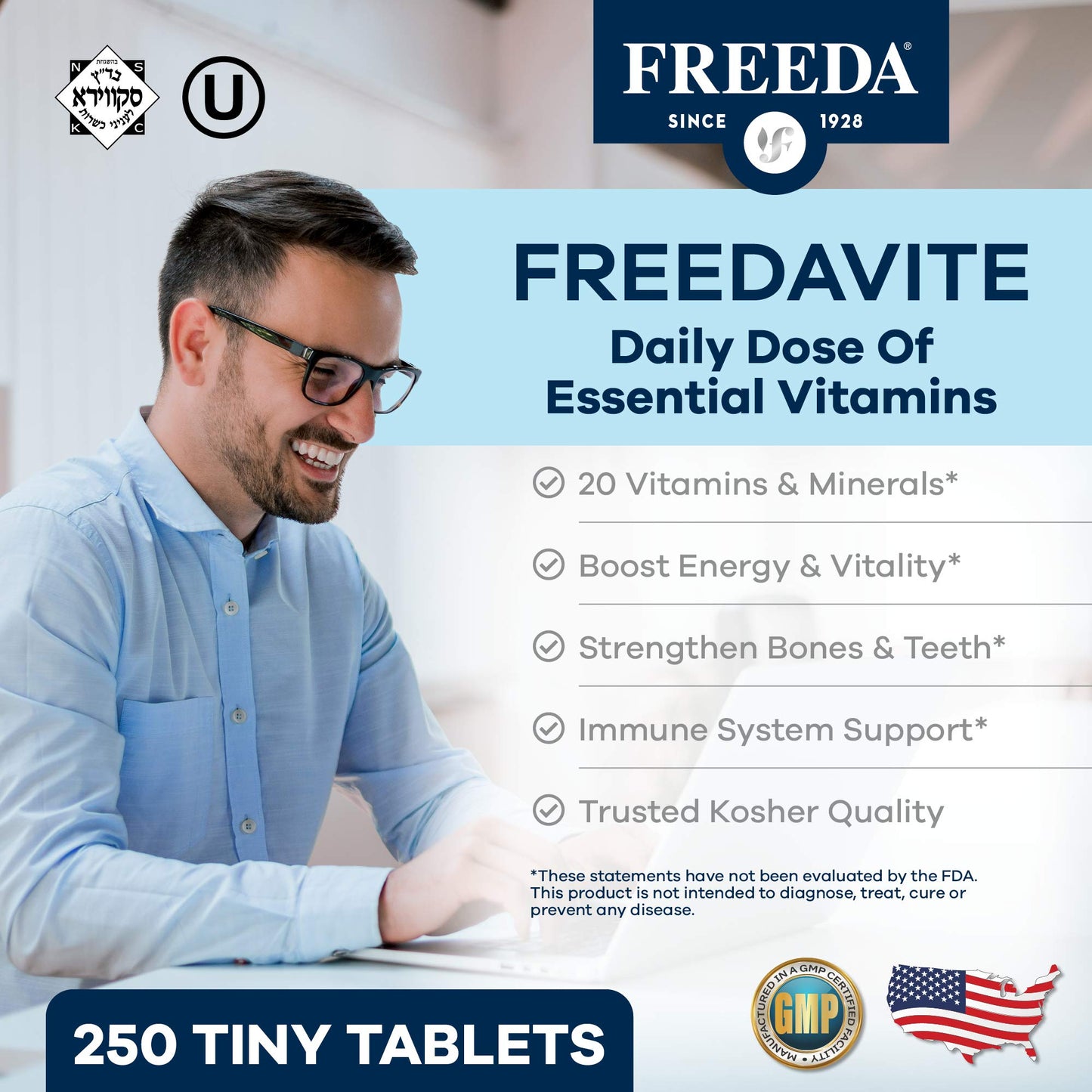 Freedavite Tiny Tablet – Moderate Multivitamin for Men & Women | 250 Count