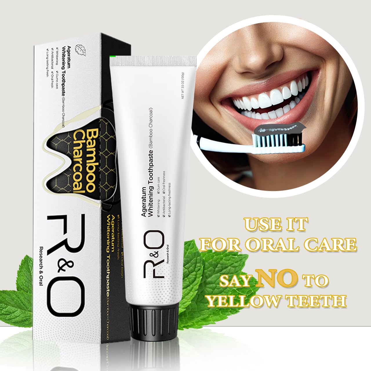 R&O Ageratum Whitening Toothpaste with Bamboo Charcoal – 3.53 oz | Removes Stubborn Stains & Fresh Breath