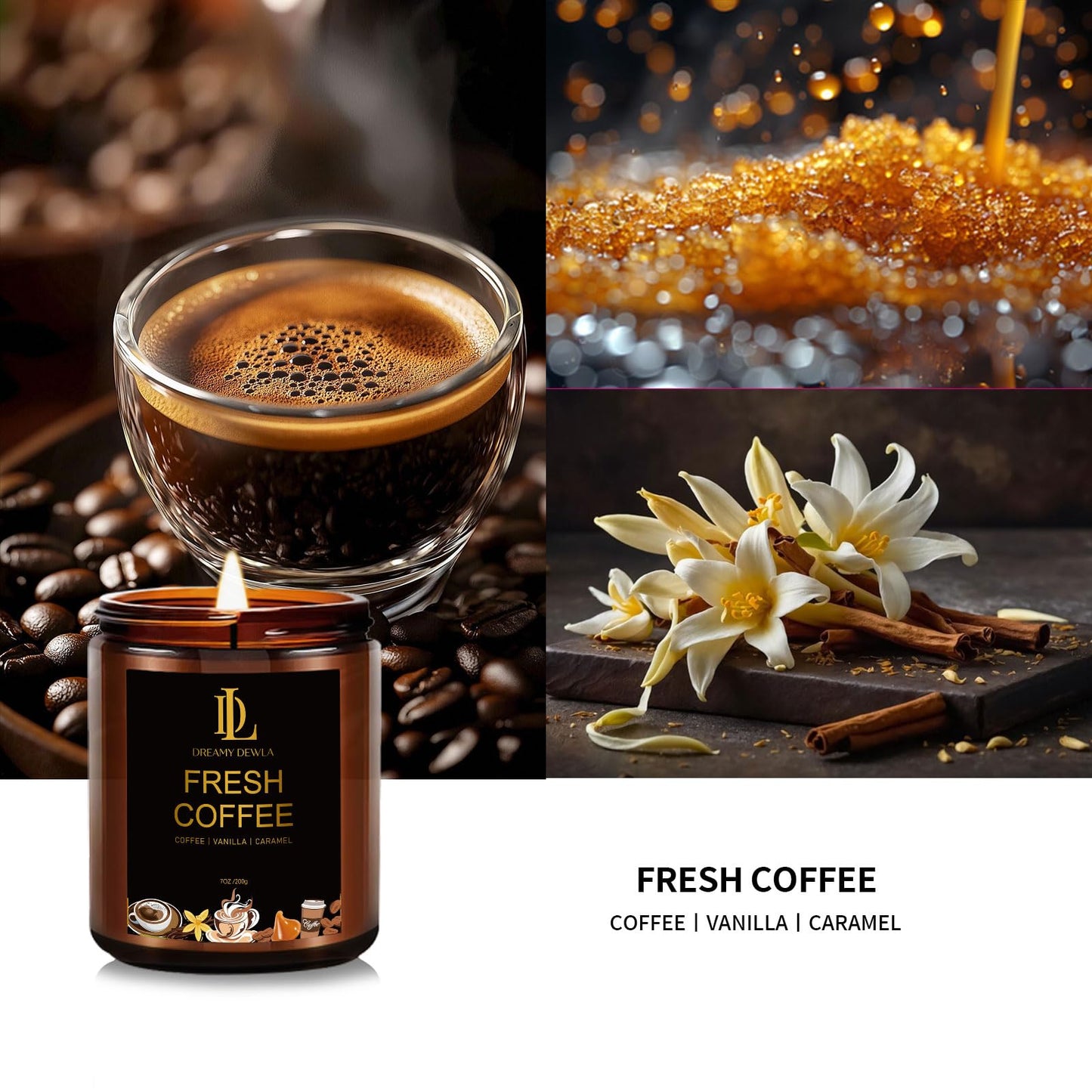 Fresh Coffee Candles | Coffee Scented Soy Candles, 50 Hour Burn Time, Natural Home Fragrance, Gifts for Men & Women