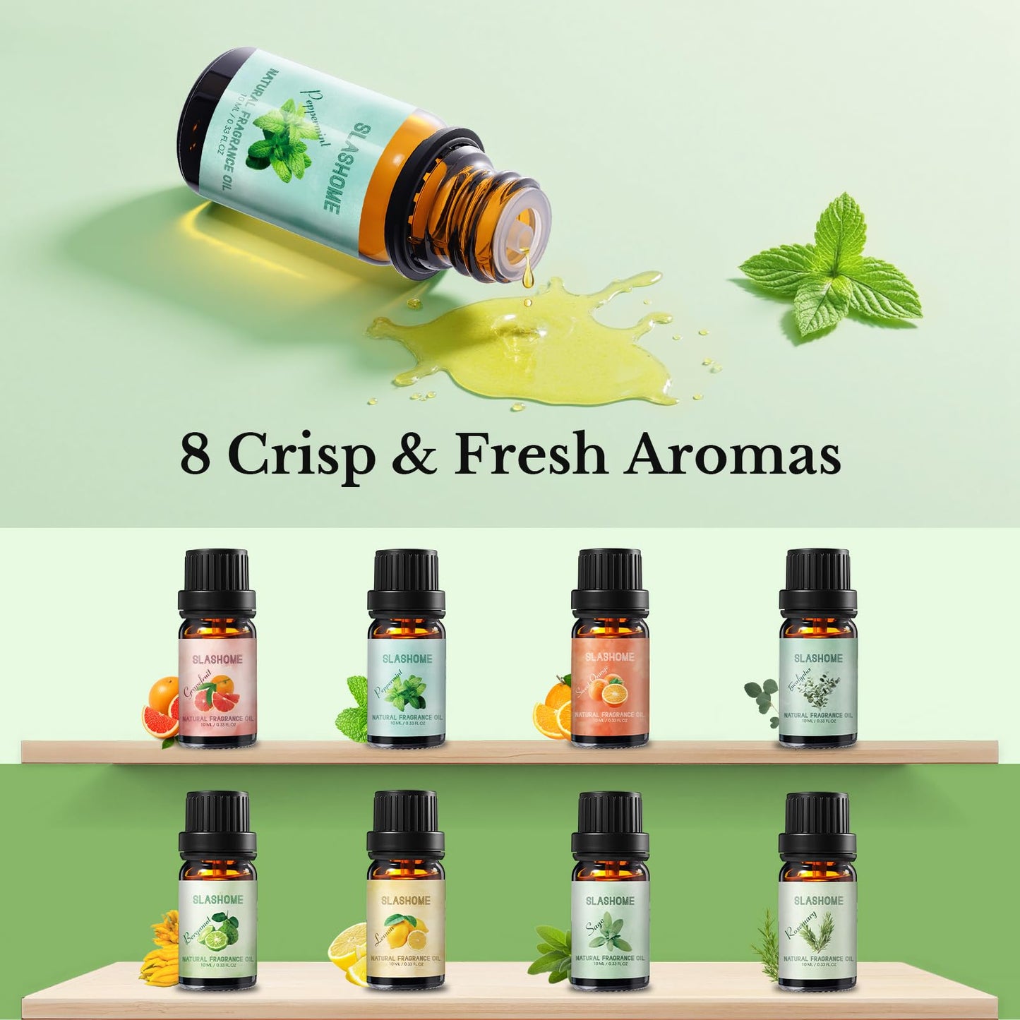 Fresh Essential Oils Set – 8 Pcs Aromatherapy Oils for Diffuser, Candles & Gifts