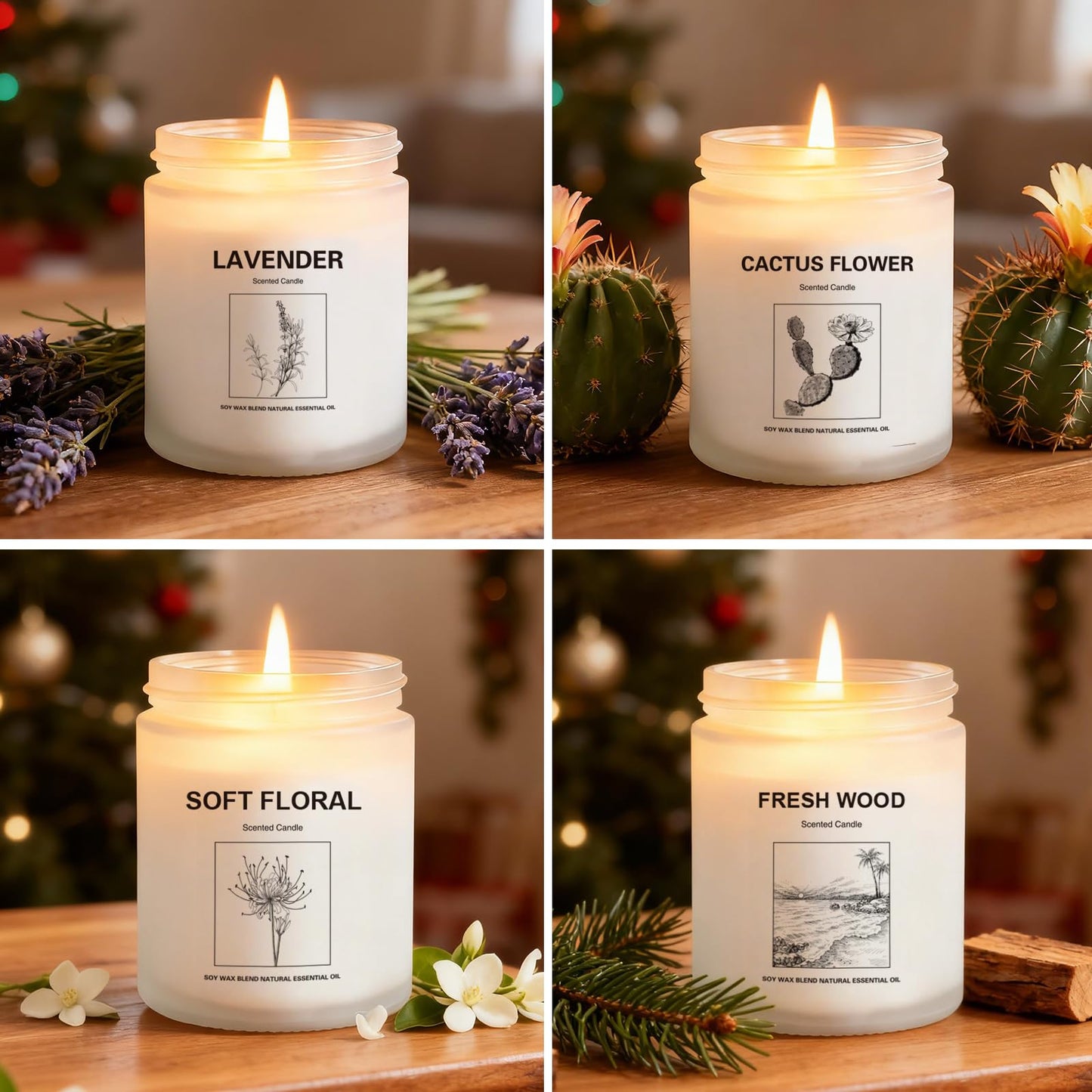 6-Pack Scented Candle Gift Set – Lavender & Fresh Wood Soy Candles