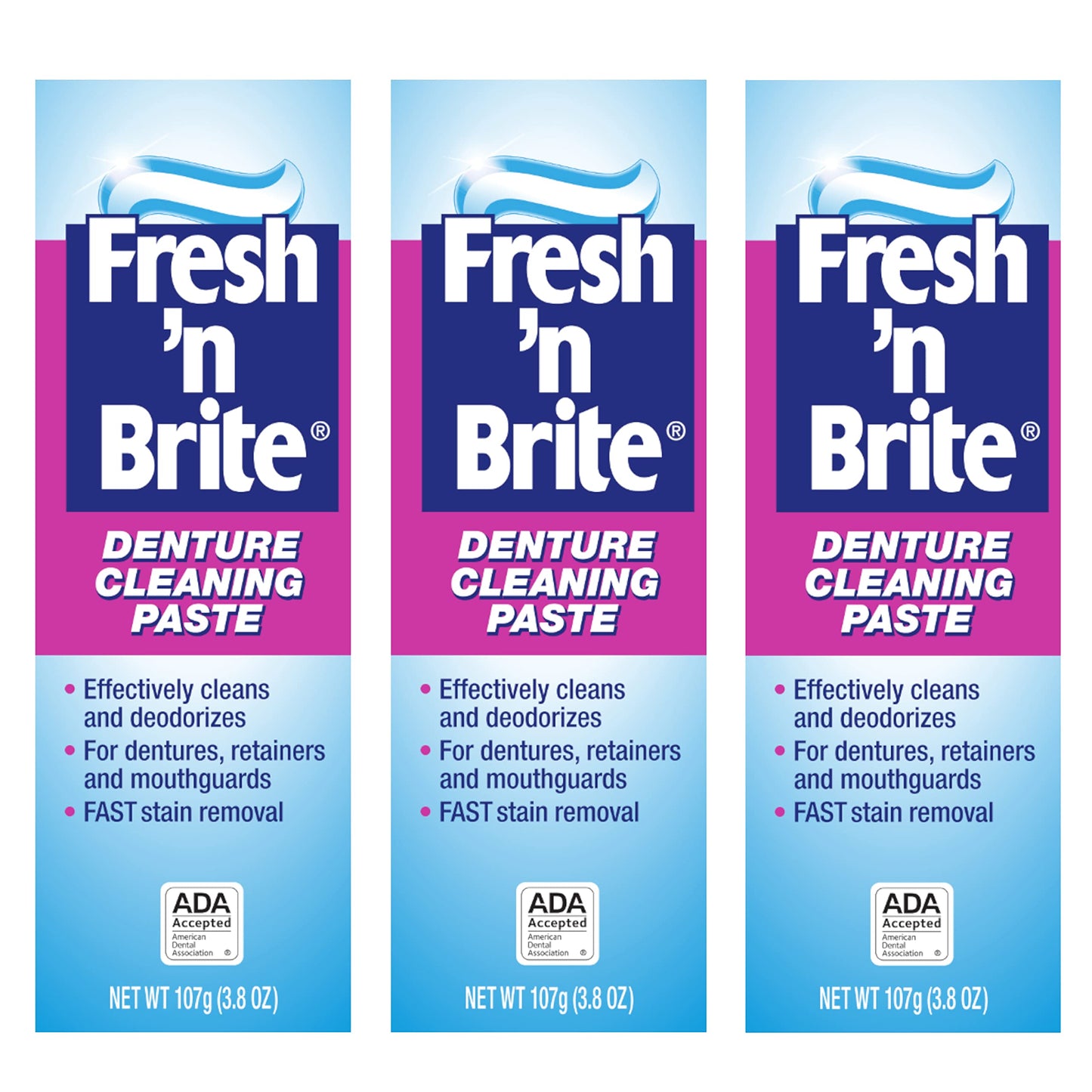 Fresh 'n Brite Denture Cleaning Paste - Pack of 3 (3.8 oz) for Dentures, Removable Partial Dentures, Retainers & Mouthguards | Stain Removal