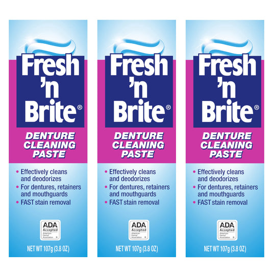 Fresh 'n Brite Denture Cleaning Paste - Pack of 3 (3.8 oz) for Dentures, Removable Partial Dentures, Retainers & Mouthguards | Stain Removal