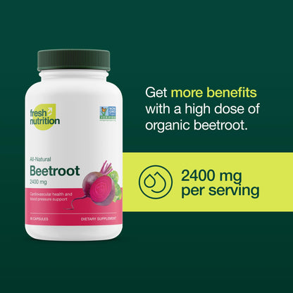Fresh Nutrition Organic Beet Root Capsules – 2400mg Potent, Vegan, Gluten-Free (90 Caps x2)