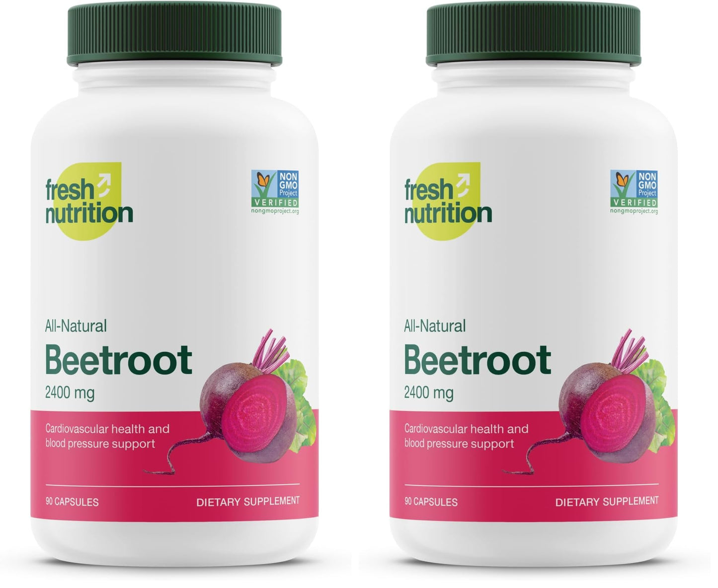 Fresh Nutrition Organic Beet Root Capsules – 2400mg Potent, Vegan, Gluten-Free (90 Caps x2)