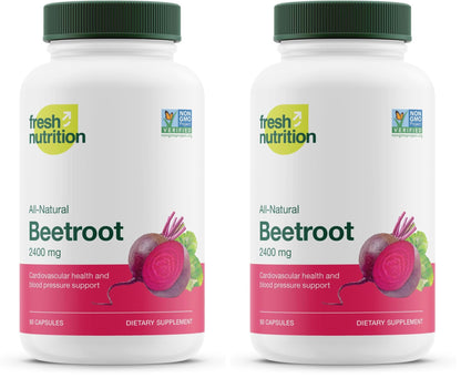 Fresh Nutrition Organic Beet Root Capsules – 2400mg Potent, Vegan, Gluten-Free (90 Caps x2)
