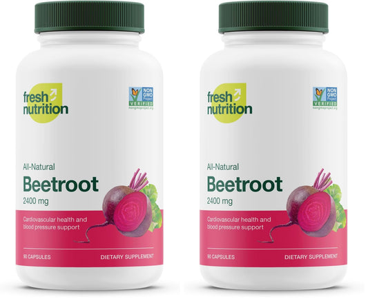 Fresh Nutrition Organic Beet Root Capsules – 2400mg Potent, Vegan, Gluten-Free (90 Caps x2)