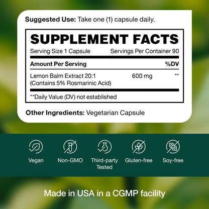 Fresh Nutrition Lemon Balm Extract Capsules Pack of 2 – 600 mg