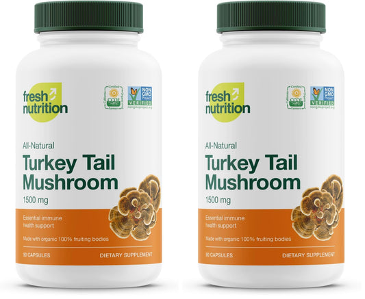 Fresh Nutrition Organic Turkey Tail Mushroom Extract – High Beta Glucans, 2-Pack, 180 Vegan Capsules