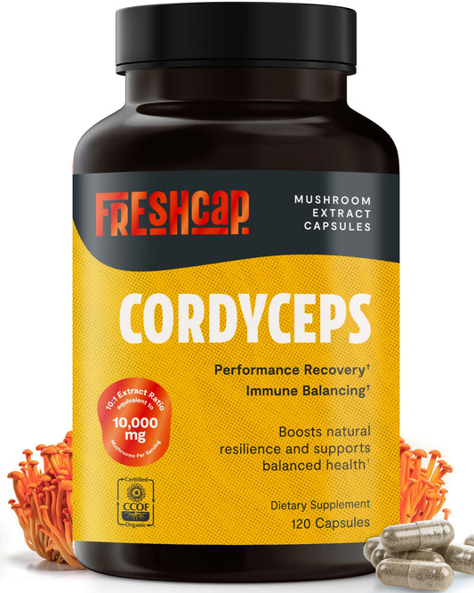 FreshCap Mushrooms Cordyceps Capsules 10,000mg | Energy Support & Nootropic