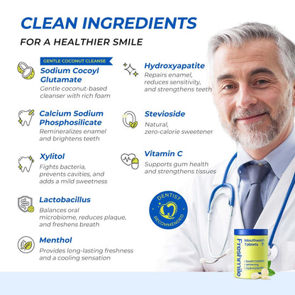 Freshmile Travel Mouthwash Tablets for Smokers – Fluoride & Alcohol-Free, Mint