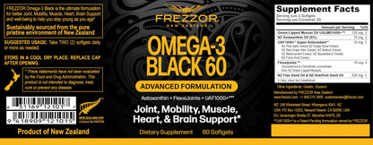 FREZZOR Omega 3 Black – Joint Comfort, NZ Green-Lipped Mussel Oil, 60 Softgels