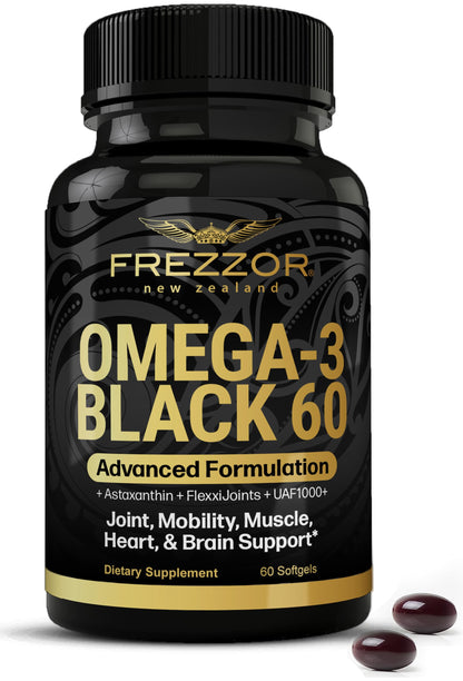 FREZZOR Omega 3 Black – Joint Comfort, NZ Green-Lipped Mussel Oil, 60 Softgels
