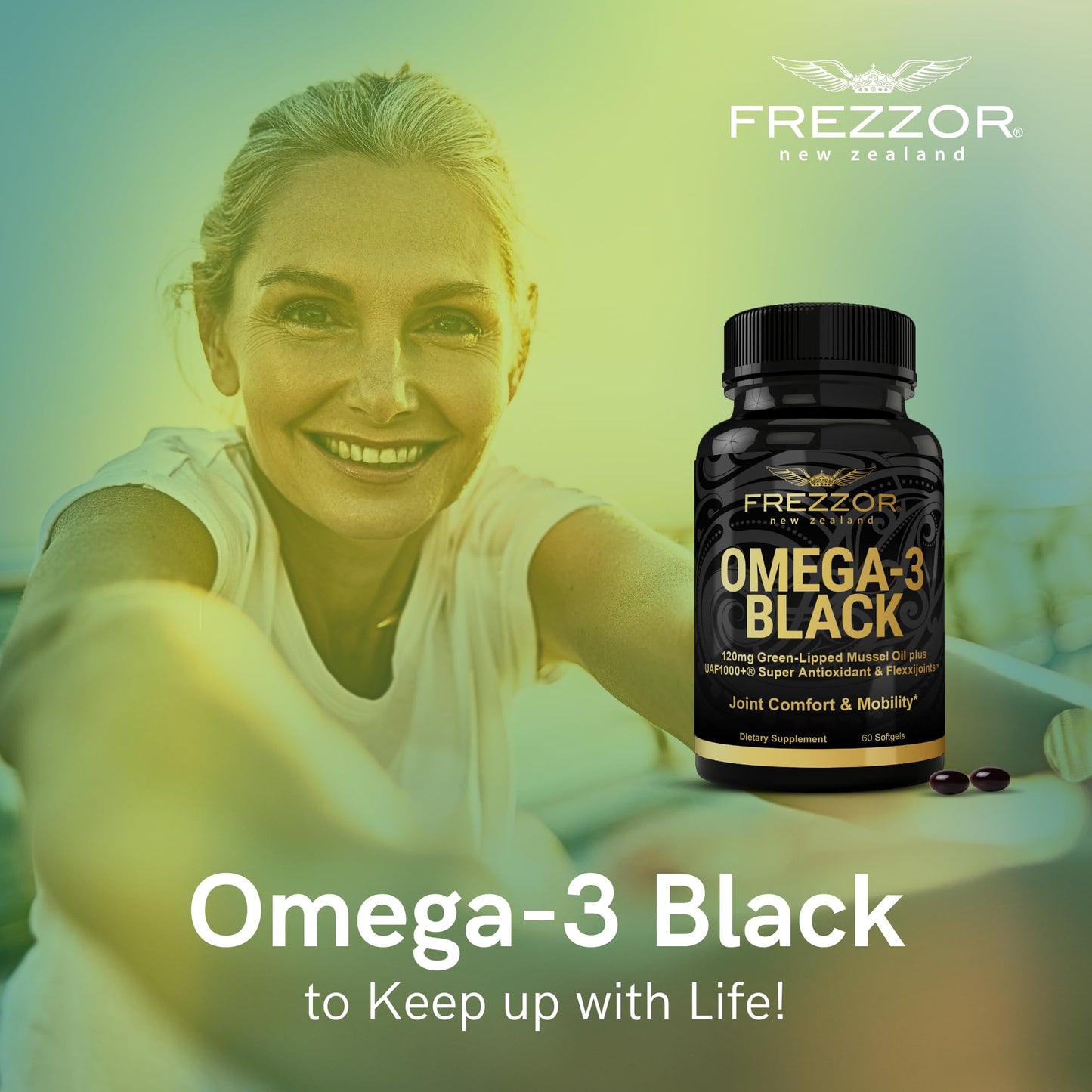 FREZZOR Omega 3 Black – Joint Comfort, NZ Green-Lipped Mussel Oil, 60 Softgels