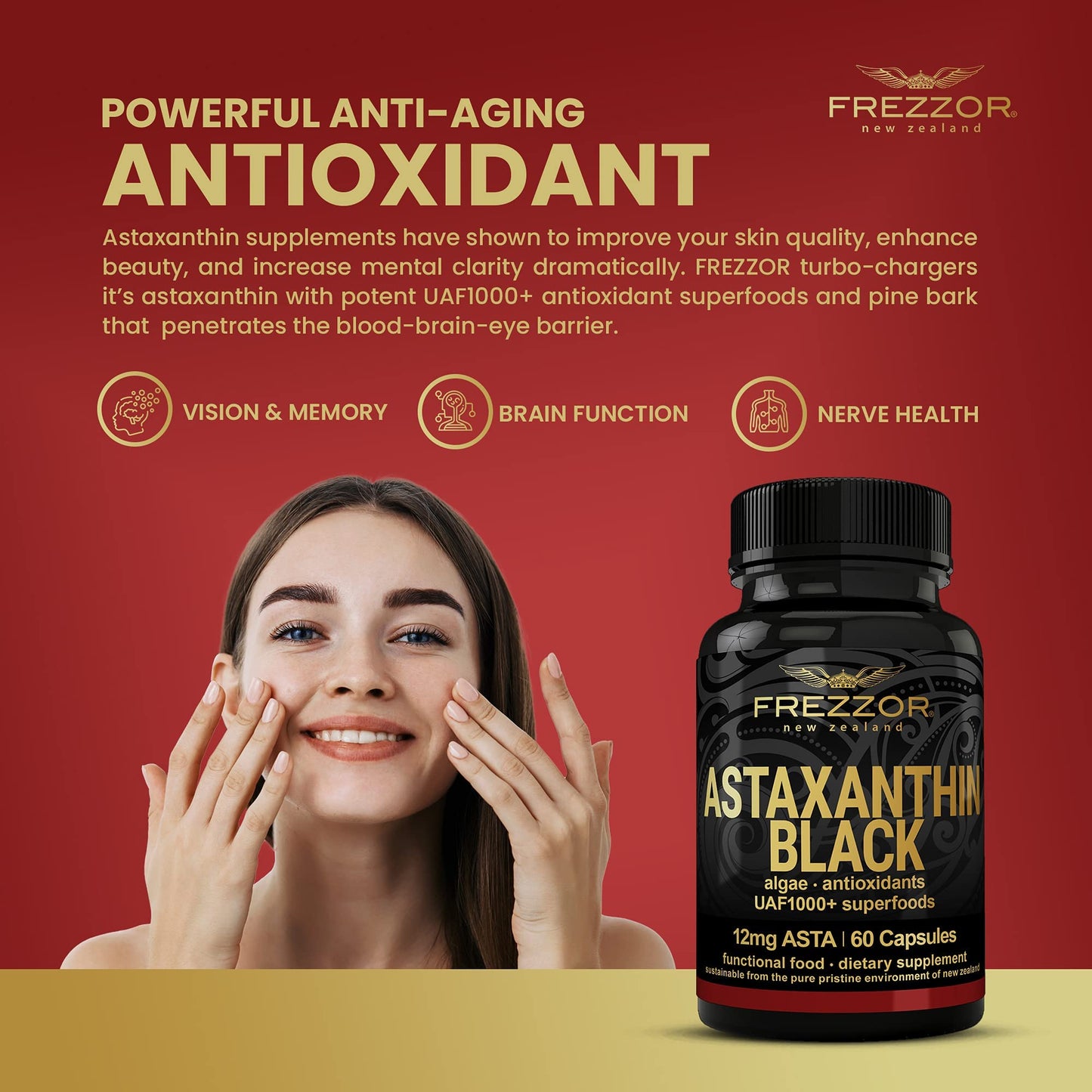 FREZZOR Astaxanthin Black 12mg – Anti-Aging Antioxidant (60 Softgels)