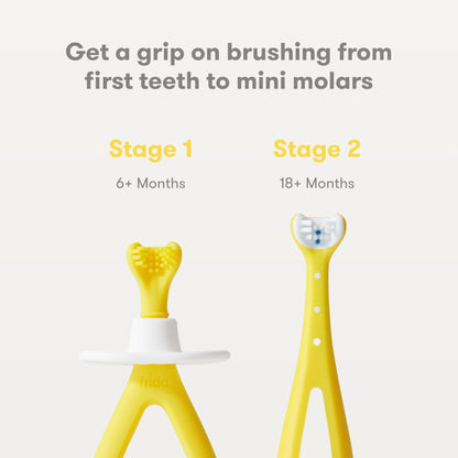Frida Baby Grow-with-Me Training Toothbrush Set – 6-18 Months | BPA-Free | Yellow