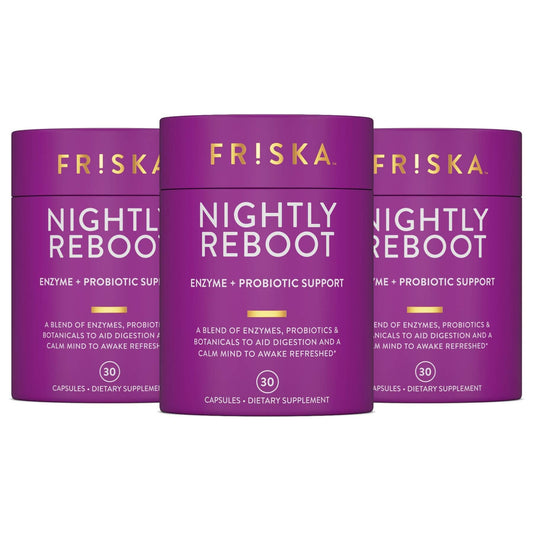 FRISKA Nightly Reboot: Enzyme & Probiotic Sleep Support with Melatonin & Chamomile, 90 Capsules