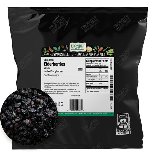 Frontier Co-op Dried Elderberries, European Whole – Non-GMO, Kosher, 16 oz x 4