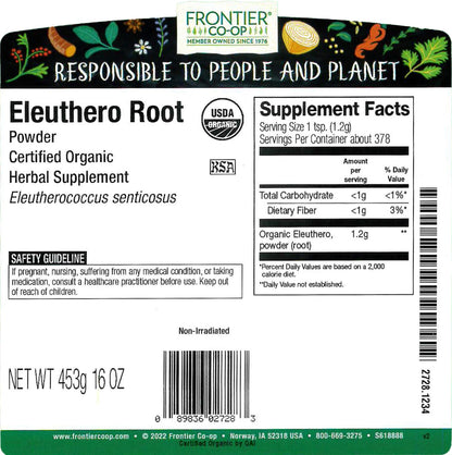 Frontier Co-op Eleuthero Root Powder - Organic Kosher 1 lb Bulk Bag | Eleutherococcus senticosus