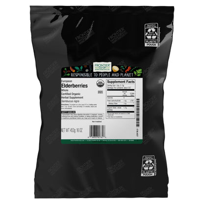 Frontier Co-op Organic Dried Elderberries 1lb Bulk – Kosher & Non-GMO
