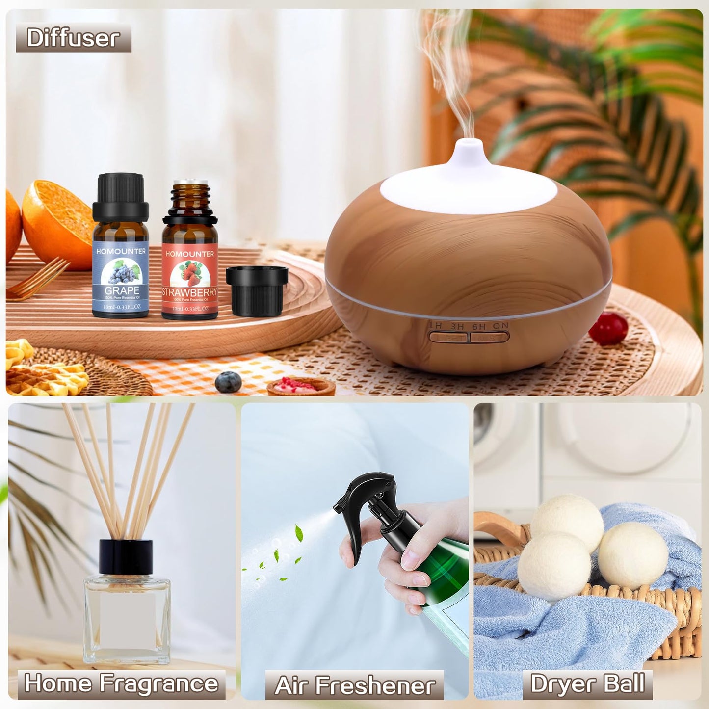 Fruit Essential Oil for Diffusers Natural Fruity Fragrance Oil for Candle & Soap Making - 8 Pack 10ML
