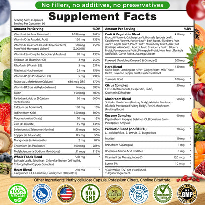 SUPPLEMENTS STUDIO Vegan Methylated Multivitamin for Men & Women – Whole Food, Iron-Free, Non-GMO (180 Count)