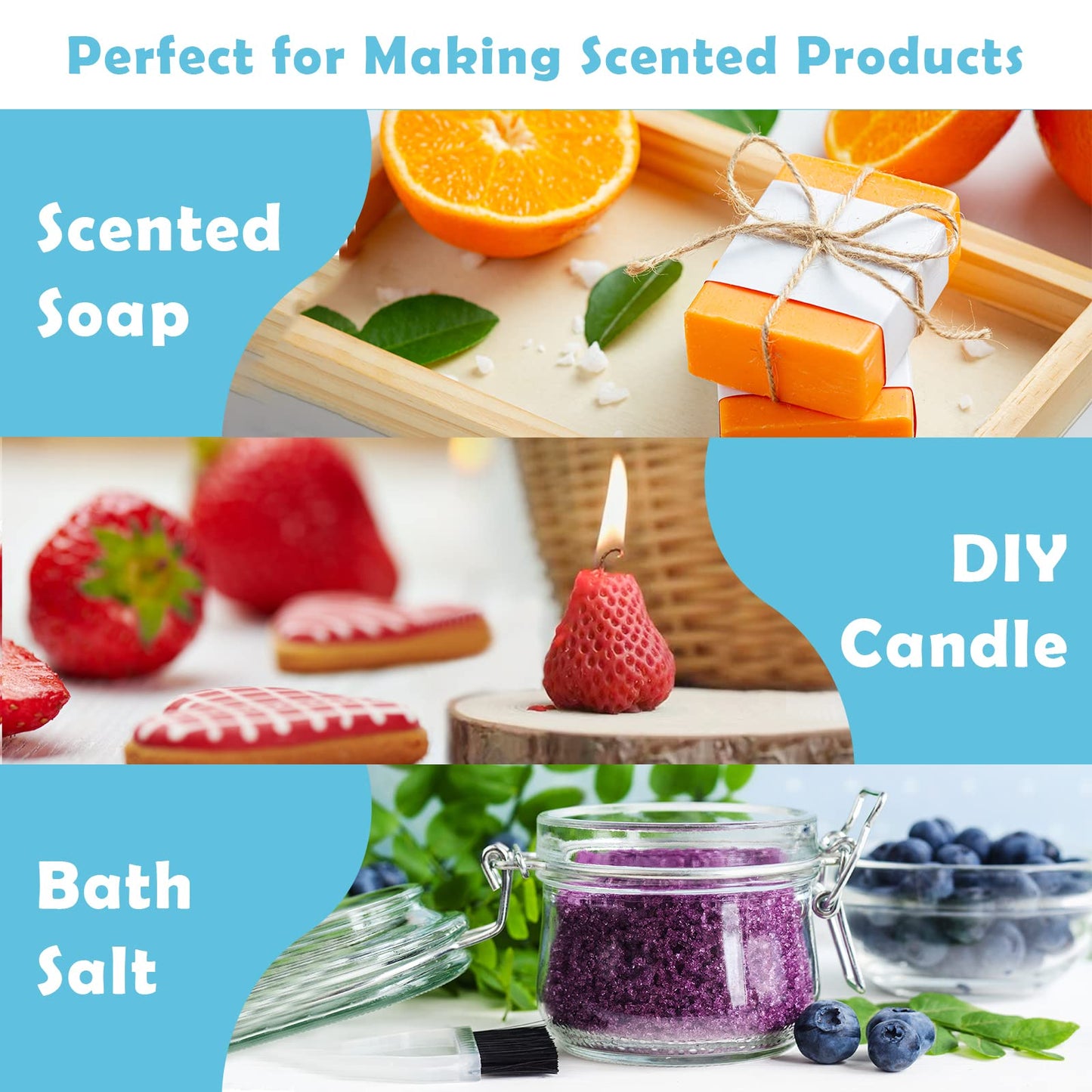 Fruity Fragrance Oils Set for Candle & Soap Making | Holamay Premium 10x5ml – Coconut, Strawberry, Mango, Pineapple & More