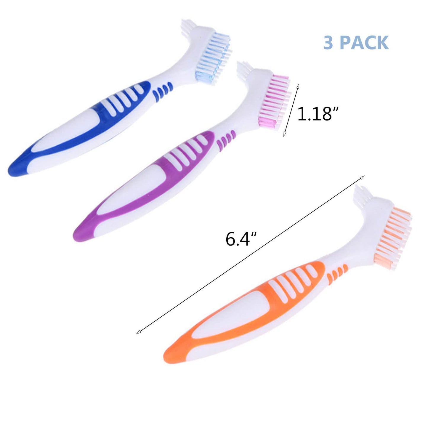 FRUTA 3 Pcs Denture Cleaning Brushes – Double-Sided, Multi-Layer Bristles (3 Colors)