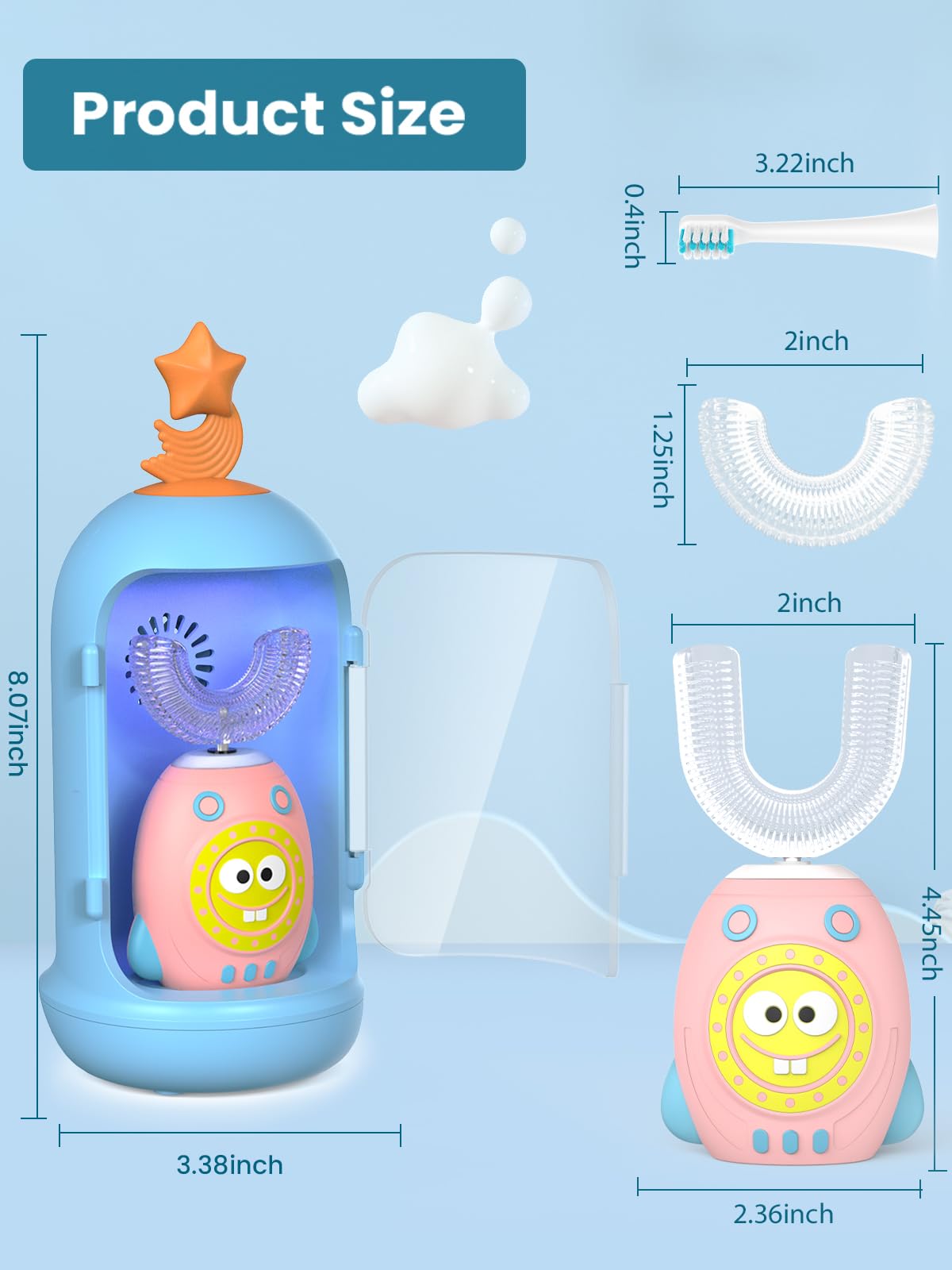 FTOYIN Kids U-Shaped Electric Toothbrush – 5 Modes, 45s Timer, IPX7 Waterproof