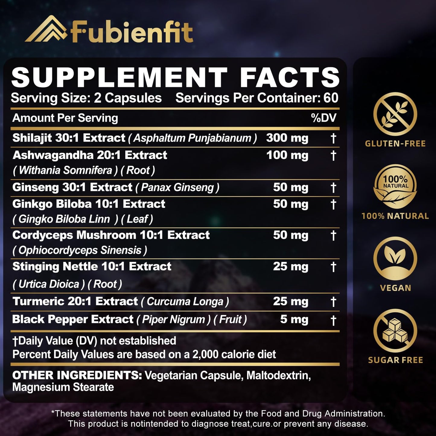Fubienfit Shilajit Capsules – Premium Shilajit with Ashwagandha, Ginseng & Fulvic Acid (120 Capsules)