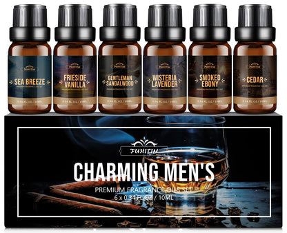 FUHITIM Fragrance Oil - Charming Men's Set (6x10ml) for Diffuser, Candle & Soap Making