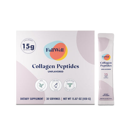 FullWell Hydrolyzed Collagen Stick Packs – 15g Per Serving, Unflavored, Grass-Fed, 30 Servings