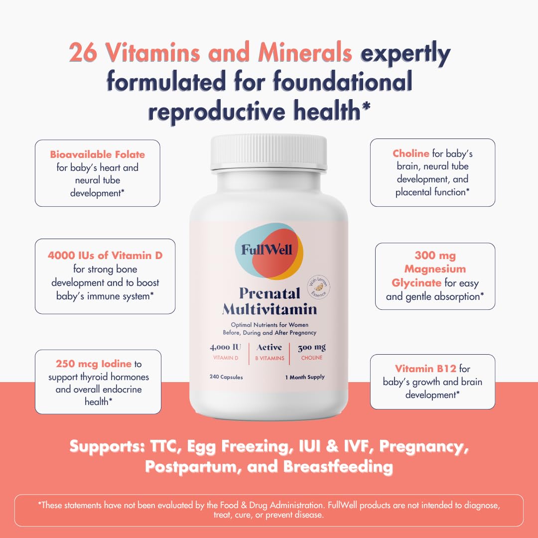 FullWell Prenatal Vitamins Lemon – 60 Servings, 26 Nutrients, Dietitian & OBGYN Approved