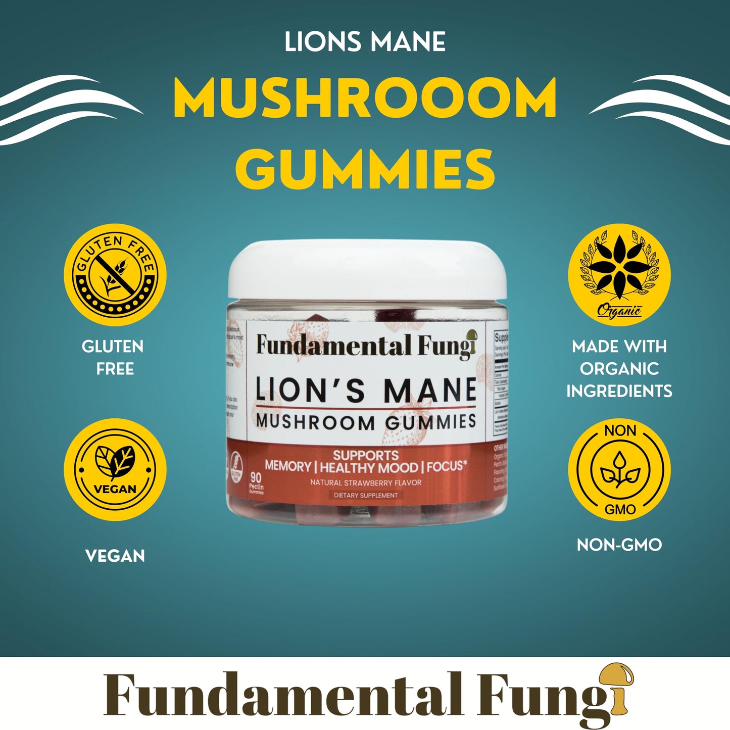 Fundamental Fungi Lion's Mane Gummies – 90 Servings | Brain Health & Focus