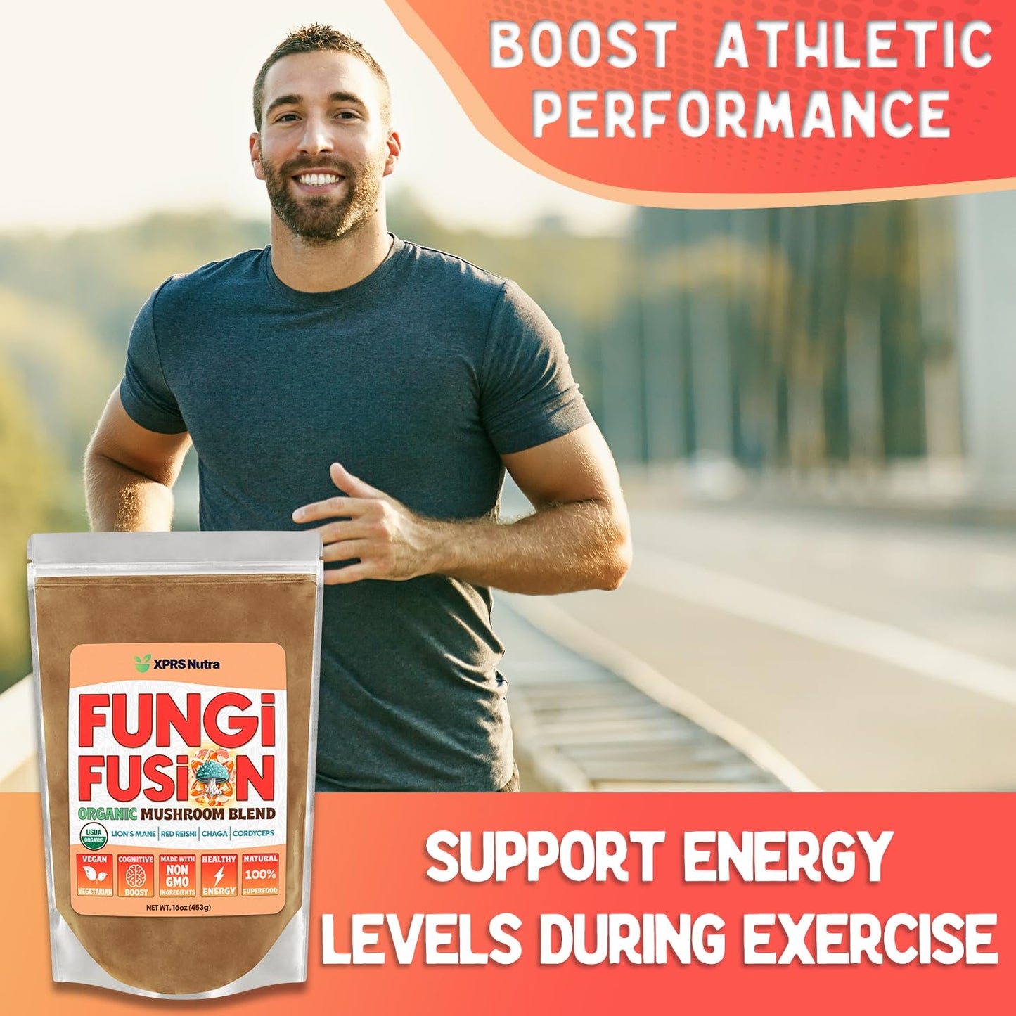 Fungi Fusion Organic Mushroom Powder Blend - Lion's Mane, Red Reishi, Chaga, Cordyceps (8 oz)