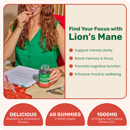 Fungies Lion's Mane Gummies – Mixed Blueberry & Strawberry, 60 Servings | Brain Health & Focus
