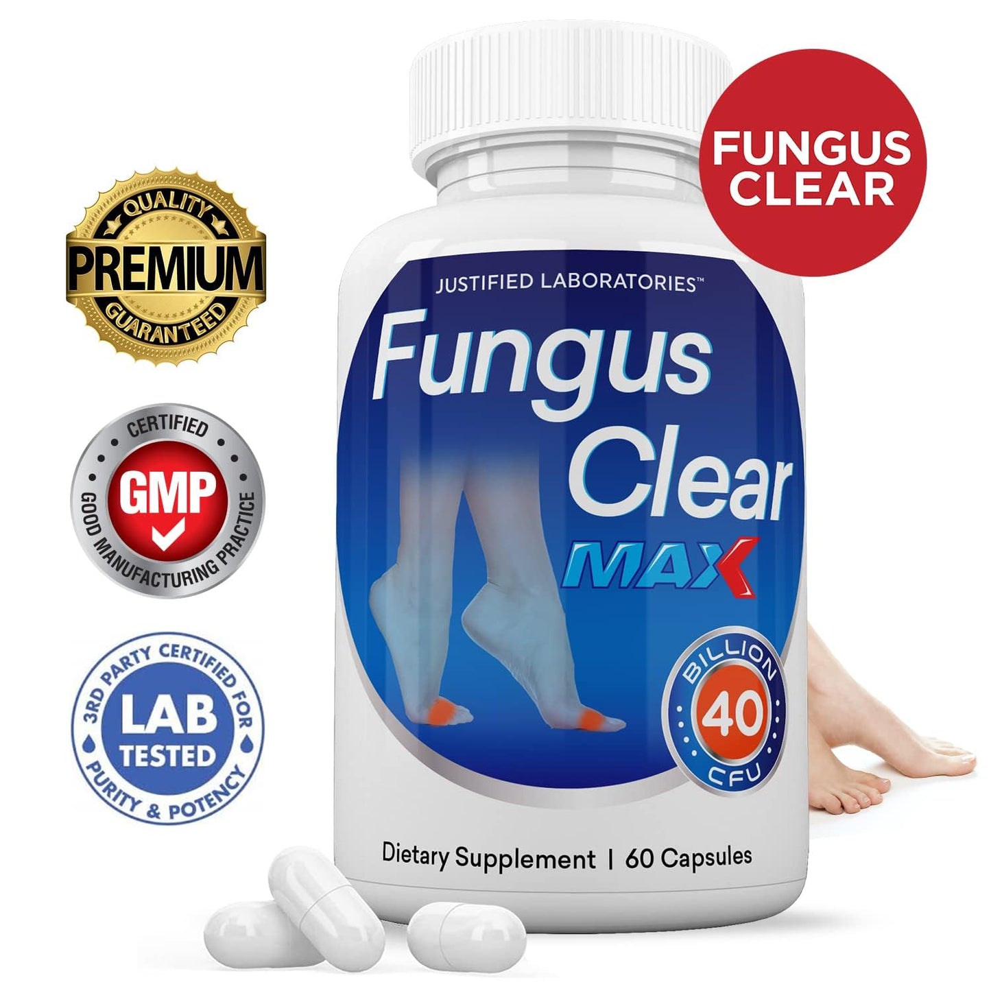 Justified Laboratories Fungus Clear Max Pills – 40 Billion CFU Probiotic, 60 Capsules