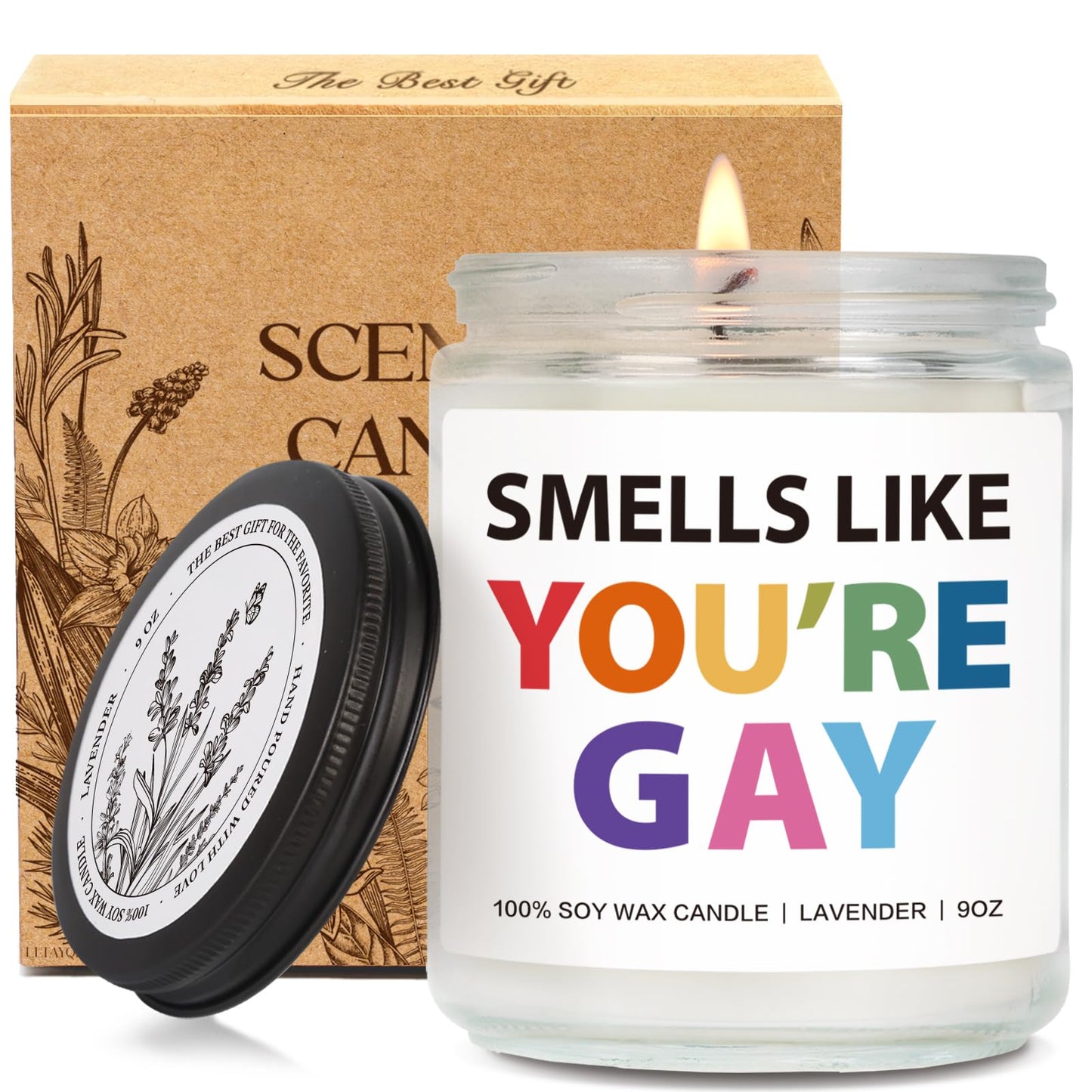Funny Scented Candle Gift for Gay Men – Lavender Pride Candle 9oz