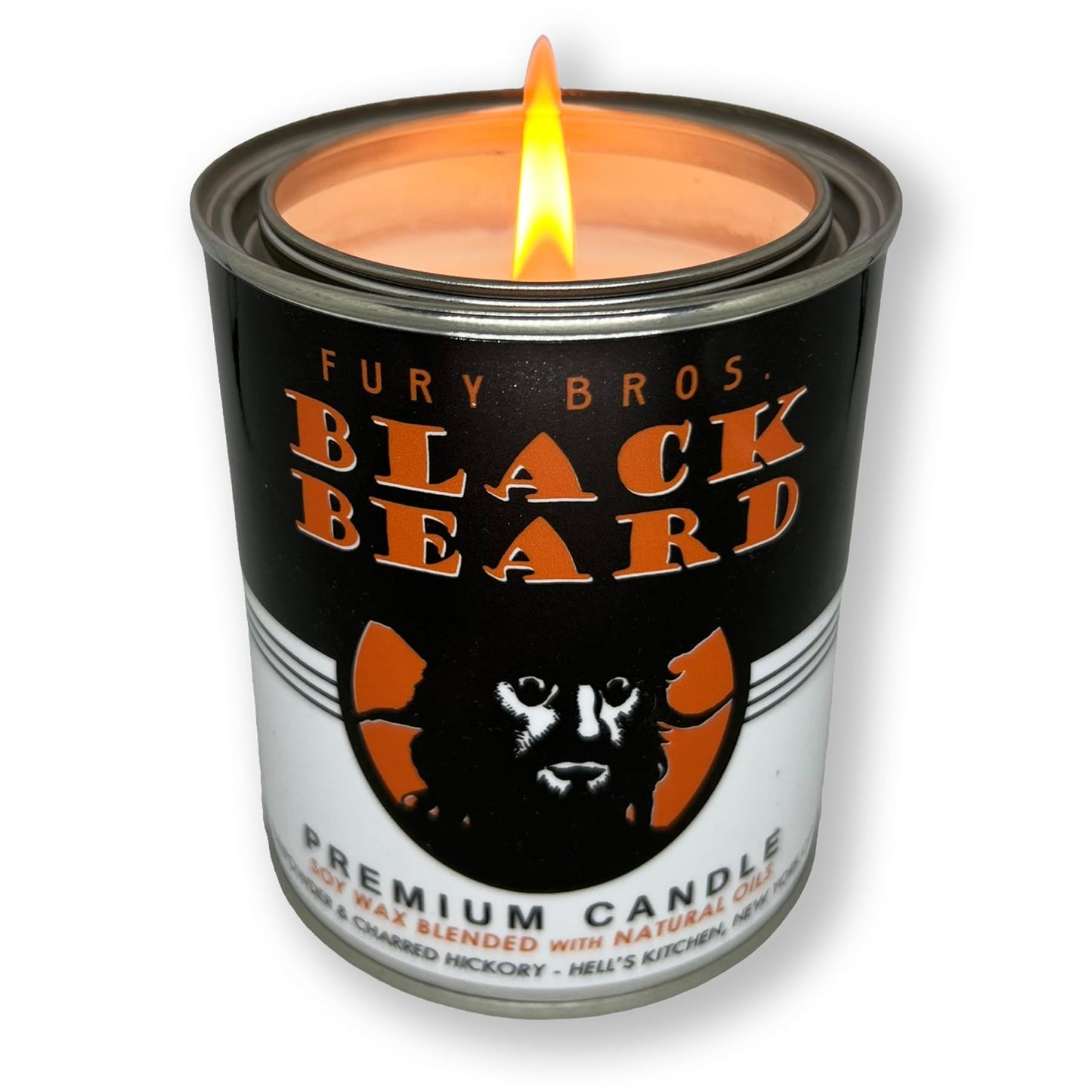 Fury Bros. Black Beard Candle for Men – Gunpowder & Charred Hickory, 12.5 oz Tin