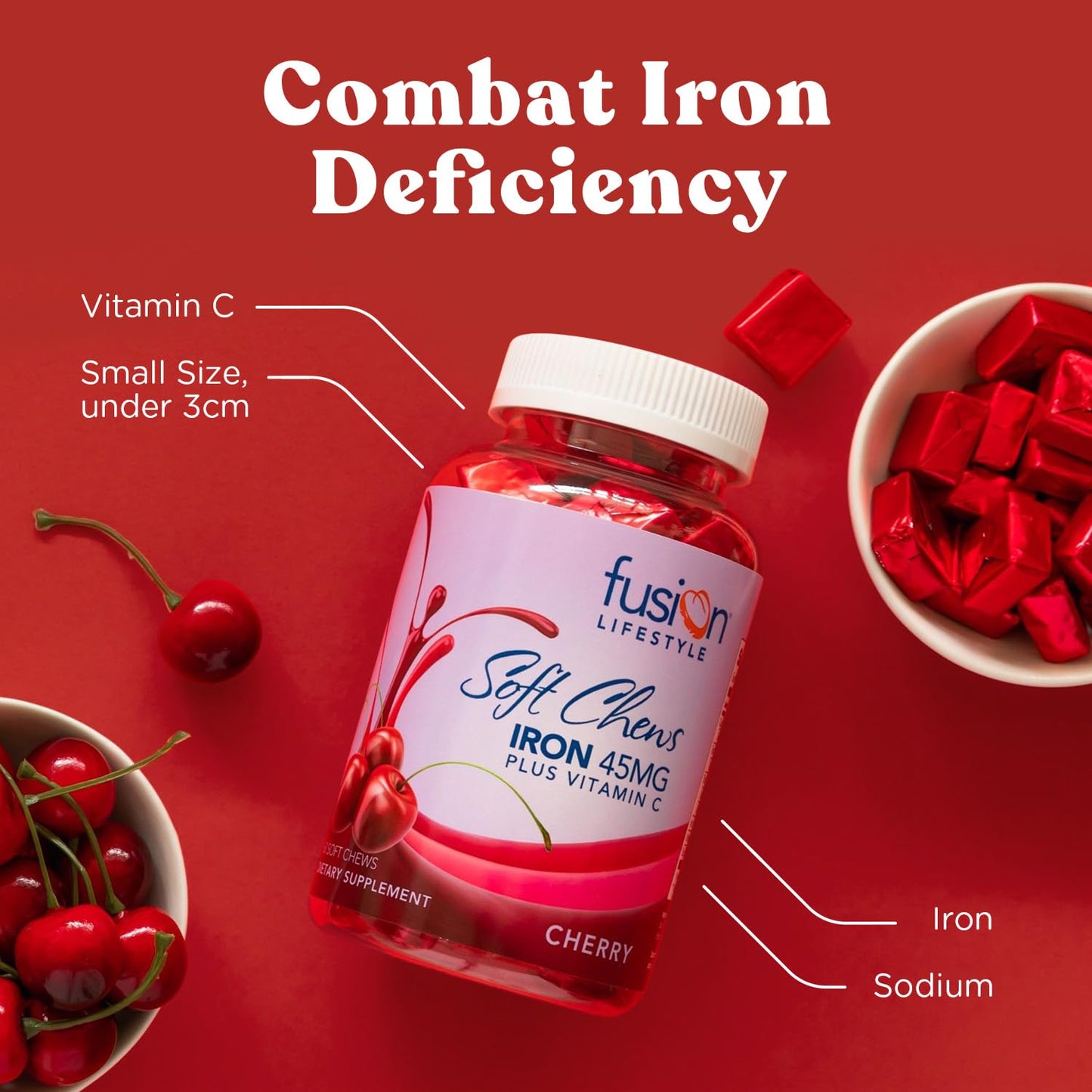Fusion Lifestyle Iron Chewables – Cherry Flavor, 2-Month Supply