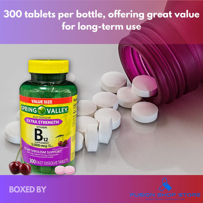 Fusion Shop Store B12 5000mcg Methylcobalamin Fast-Dissolve Tablets – Cherry Flavor, 300 ct