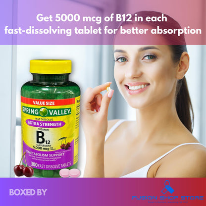 Fusion Shop Store B12 5000mcg Methylcobalamin Fast-Dissolve Tablets – Cherry Flavor, 300 ct