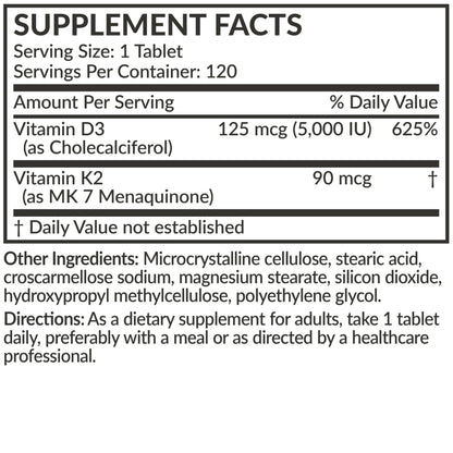 Futurebiotics Vitamin K2 with D3 - 2-in-1 Formula, 5000 IU D3 & 90 mcg K2 MK-7, Non-GMO, 120 Tablets