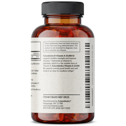 Futurebiotics Vitamin A 10,000 IU Premium Non-GMO Formula – Supports Vision, Immune Health, and Growth | 250 Softgels