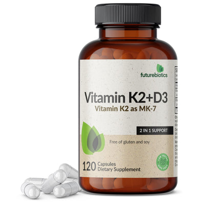 Futurebiotics Vitamin K2 MK-7 with D3 - Non-GMO, 5000 IU D3 & 90 mcg K2 MK-7, 120 Veggie Capsules
