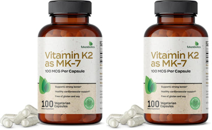 Futurebiotics Vitamin K2 as MK-7 100 mcg – Supports Strong Bones, Non-GMO, 100 Vegetarian Capsules (Pack of 2)