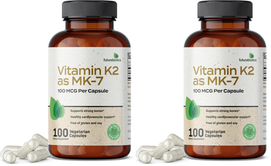 Futurebiotics Vitamin K2 as MK-7 100 mcg – Supports Strong Bones, Non-GMO, 100 Vegetarian Capsules (Pack of 2)