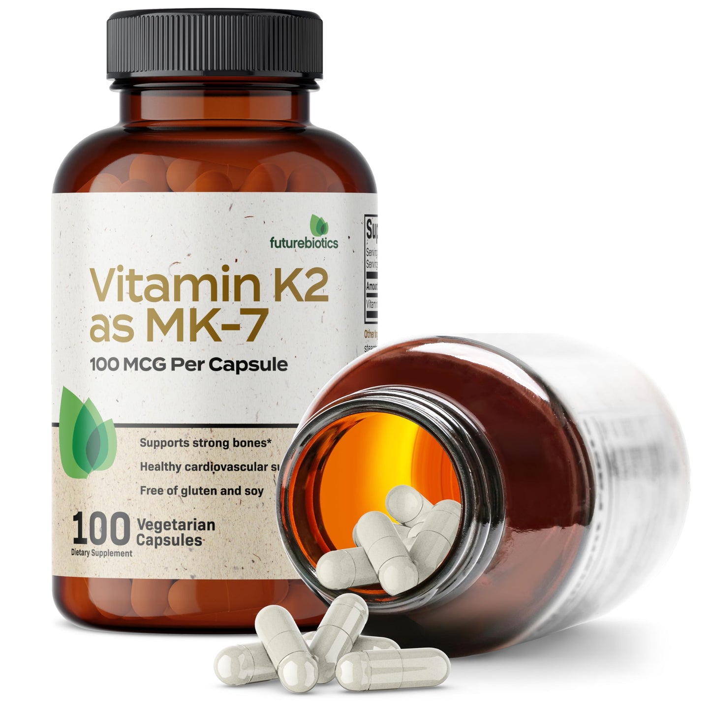 Futurebiotics Vitamin K2 as MK-7 100 mcg – Supports Strong Bones, Non-GMO, 100 Vegetarian Capsules (Pack of 2)