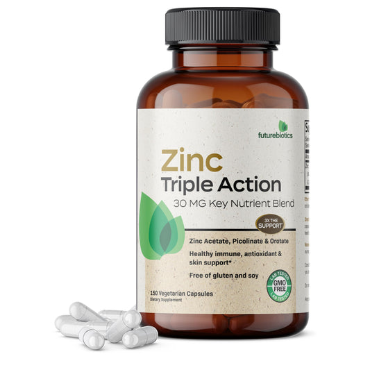 Futurebiotics Zinc Triple Action 30mg: Immune Support, Antioxidant & Skin Health - 150 Vegetarian Capsules