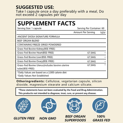 FW ZONE 100% Grass-Fed Beef Organs Supplement for Women | Hormone Balance & Gluten-Free